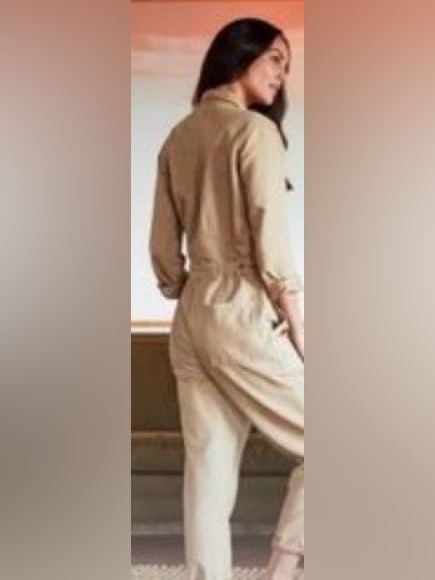 Outerknown Cream Long-Sleeve Utility Jumpsuit